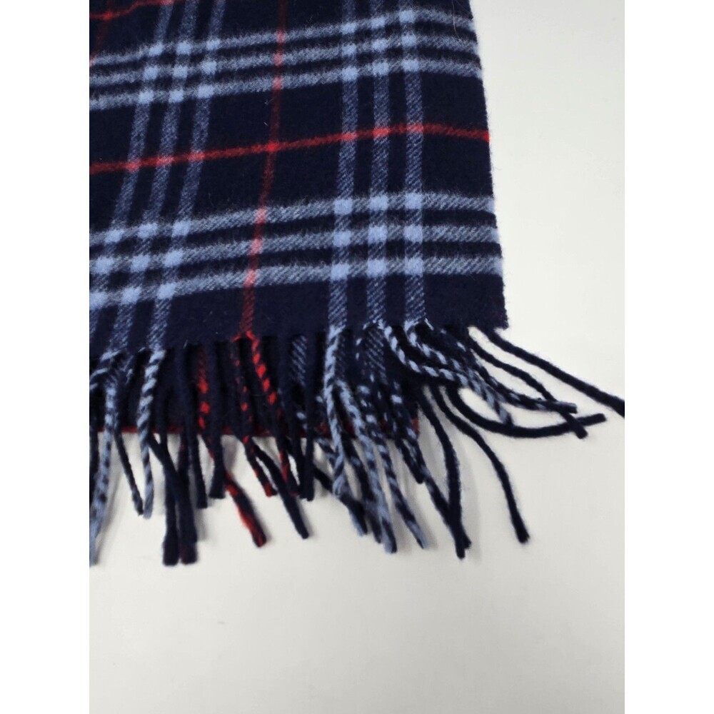 VINTAGE BURBERRYS OF LONDON AUTHENTIC BLUE RED PLAID LAMBSWOOL UNISEX OS 1990s - Picture 7 of 12